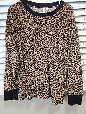 Leopard Print Long-Sleeve Top - Black Trim